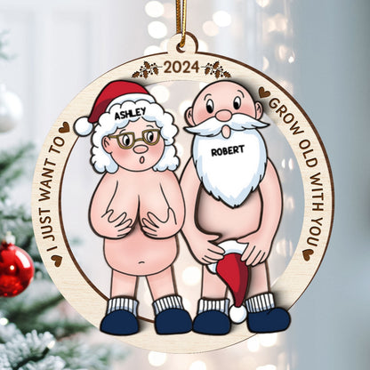 Funny Old Couple Personalized 3-Layer Wooden Ornament Christmas Gift for Him for Her