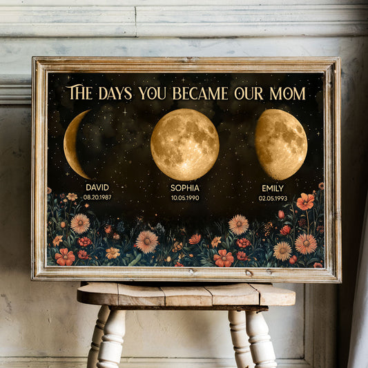 Vintage Flowers The Day You Become Mom Grandma Custom Birth Moon Phase Personalized Poster, Heartfelt 2025 Mother's Day Gift