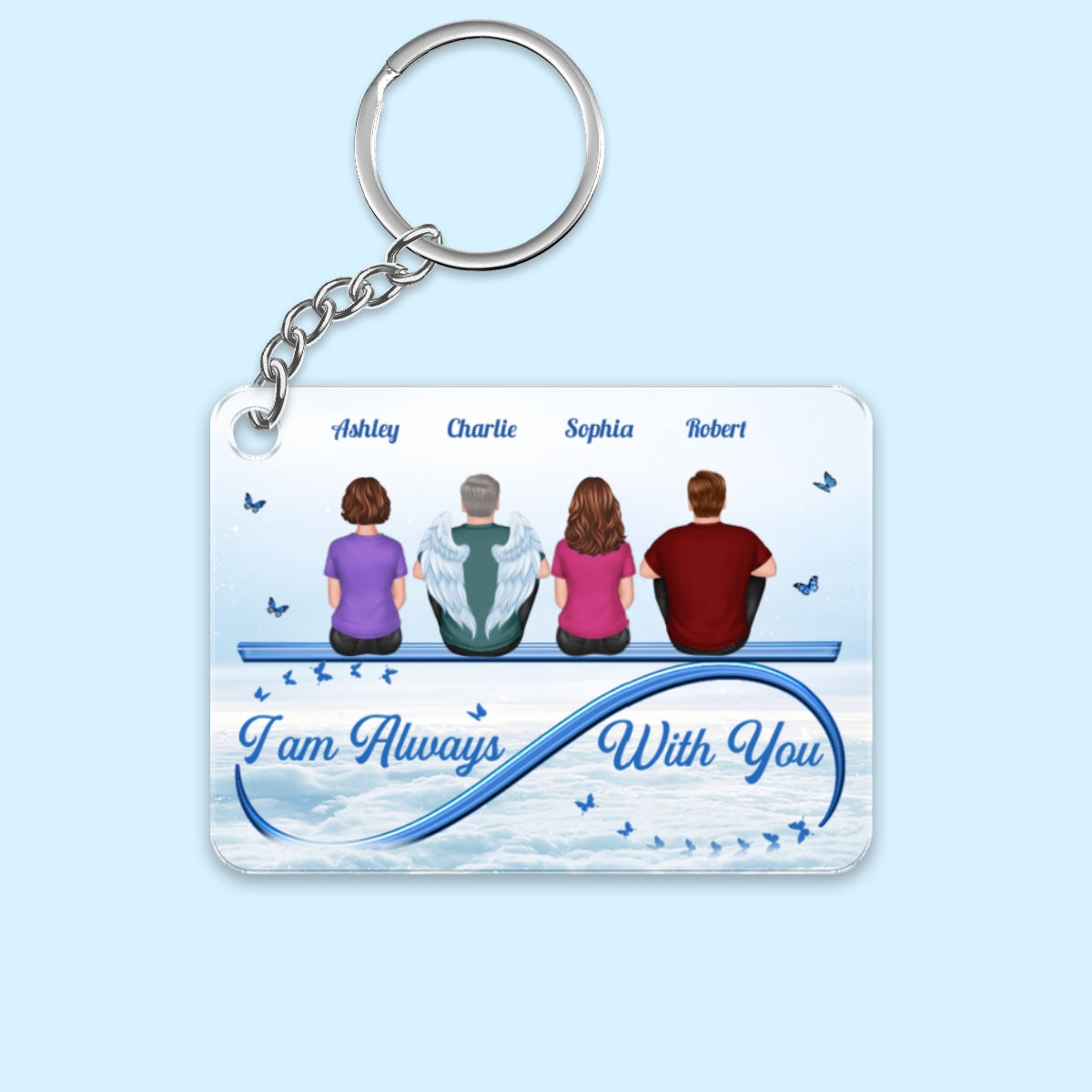 Always With You Heaven Cloud Memorial Remembrance Gift Personalized Acrylic Keychain