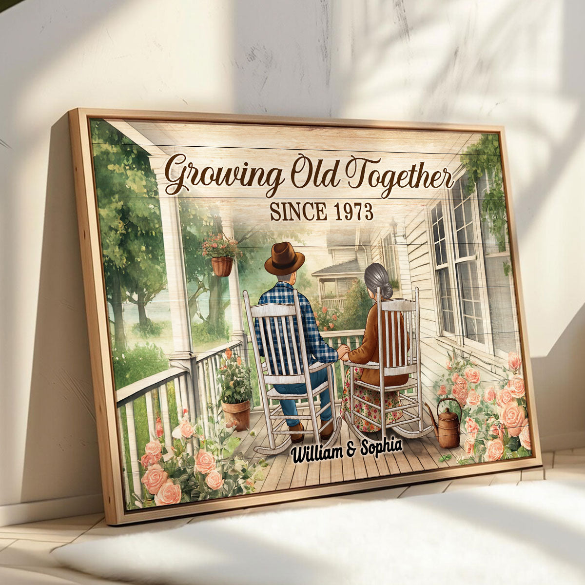 Couple Sitting On The Porch, Growing Old Together Personalized Poster, Heartfelt Valentine's Day Gift For Couple, For Him, For Her, Husband, Wife