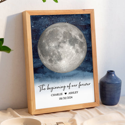 Starry Night Couple Custom Moon Phase Anniversary Date Personalized Poster, Anniversary Gift, Wedding Gift For Couple
