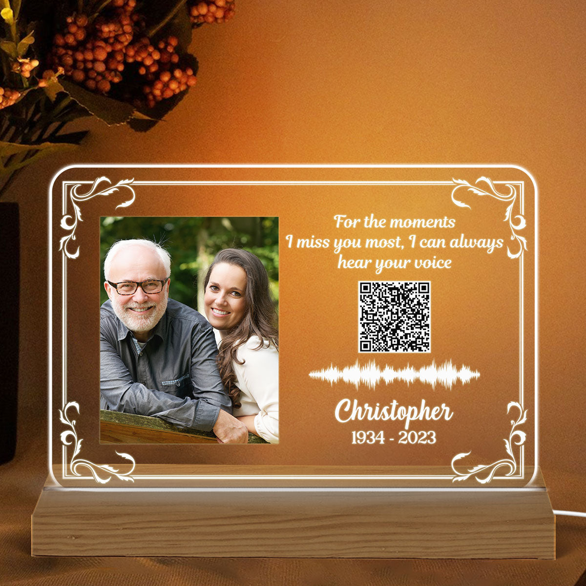 I Can Always Hear Your Voice Family Memorial Voice Message Voicemail QR Code Personalized Acrylic Plaque With LED Night Light