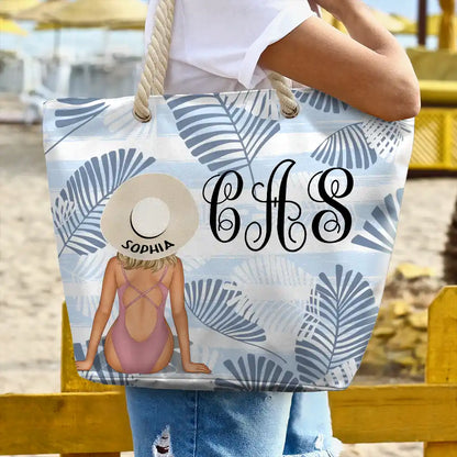 Gift For Yourself, Gift For Women, Gift For Sisters, Gift For Sibling, Gift For Bestie, Beach, Summer, Happy - Vine Monogram Girls Beach Trip - Personalized Beach Bag