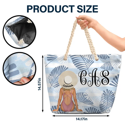 Gift For Yourself, Gift For Women, Gift For Sisters, Gift For Sibling, Gift For Bestie, Beach, Summer, Happy - Vine Monogram Girls Beach Trip - Personalized Beach Bag