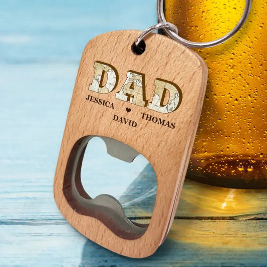 Vintage Map Titles Of Dad And Papa - Personalized Bottle Opener Keychain Keychain The Next Custom Gift