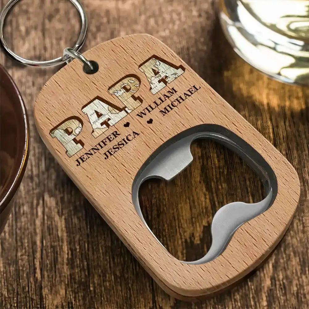 Vintage Map Titles Of Dad And Papa - Personalized Bottle Opener Keychain Keychain The Next Custom Gift