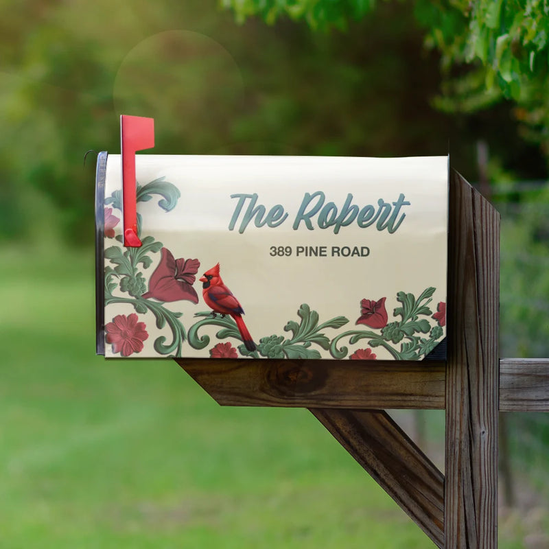Vintage Floral And Bird - Personalized Mailbox Cover