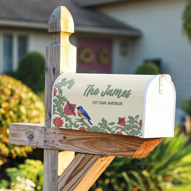 Vintage Floral And Bird - Personalized Mailbox Cover