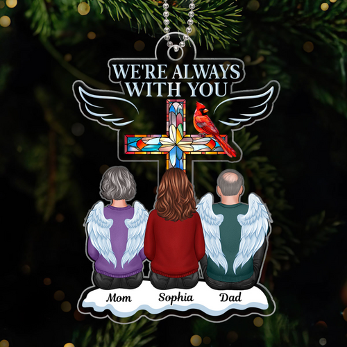 Family Memorial Keepsake Stained Glass Cross Cardinal Personalized Acrylic Ornament