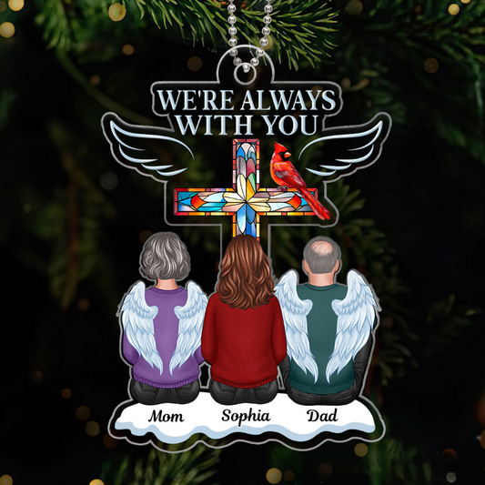 Family Memorial Keepsake Stained Glass Cross Cardinal Personalized Acrylic Ornament