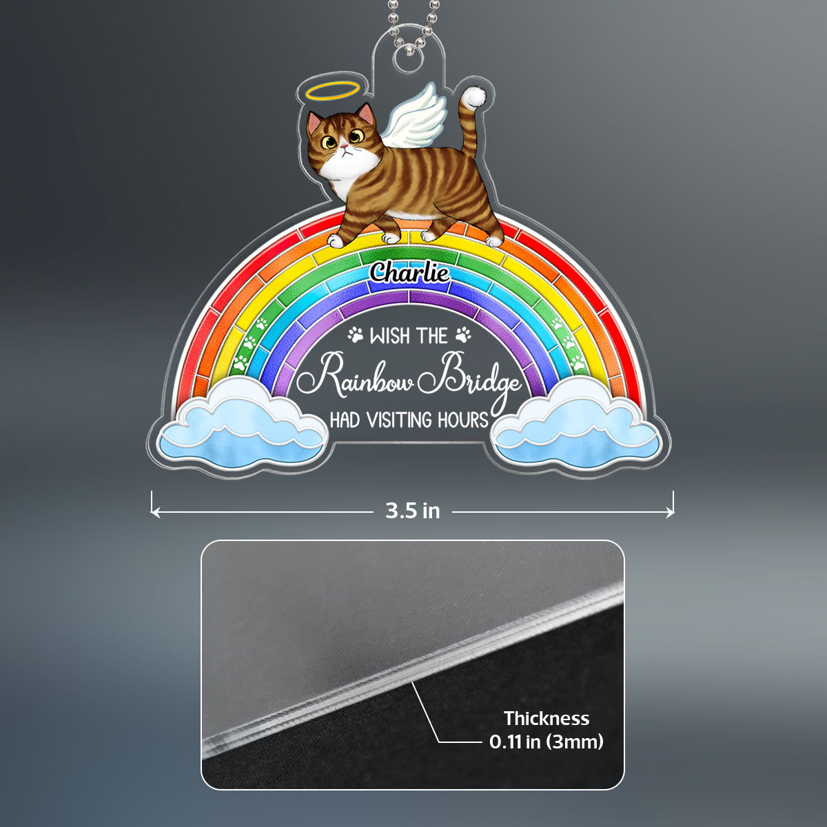 Stained Glass Rainbow Walking Cats Memorial Personalized Acrylic Ornament