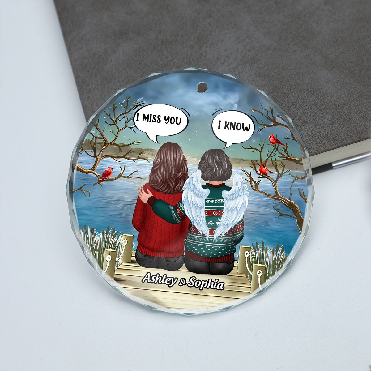 Memorial I Miss You Back View Personalized Glass Ornament, Memorial Gift, Remembrance Gift
