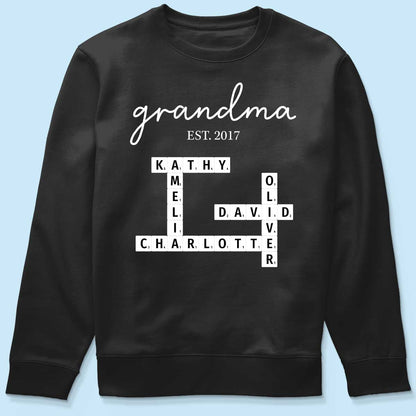 Grandma Est Date Crossword Puzzle Grandkids Name Personalized Shirt