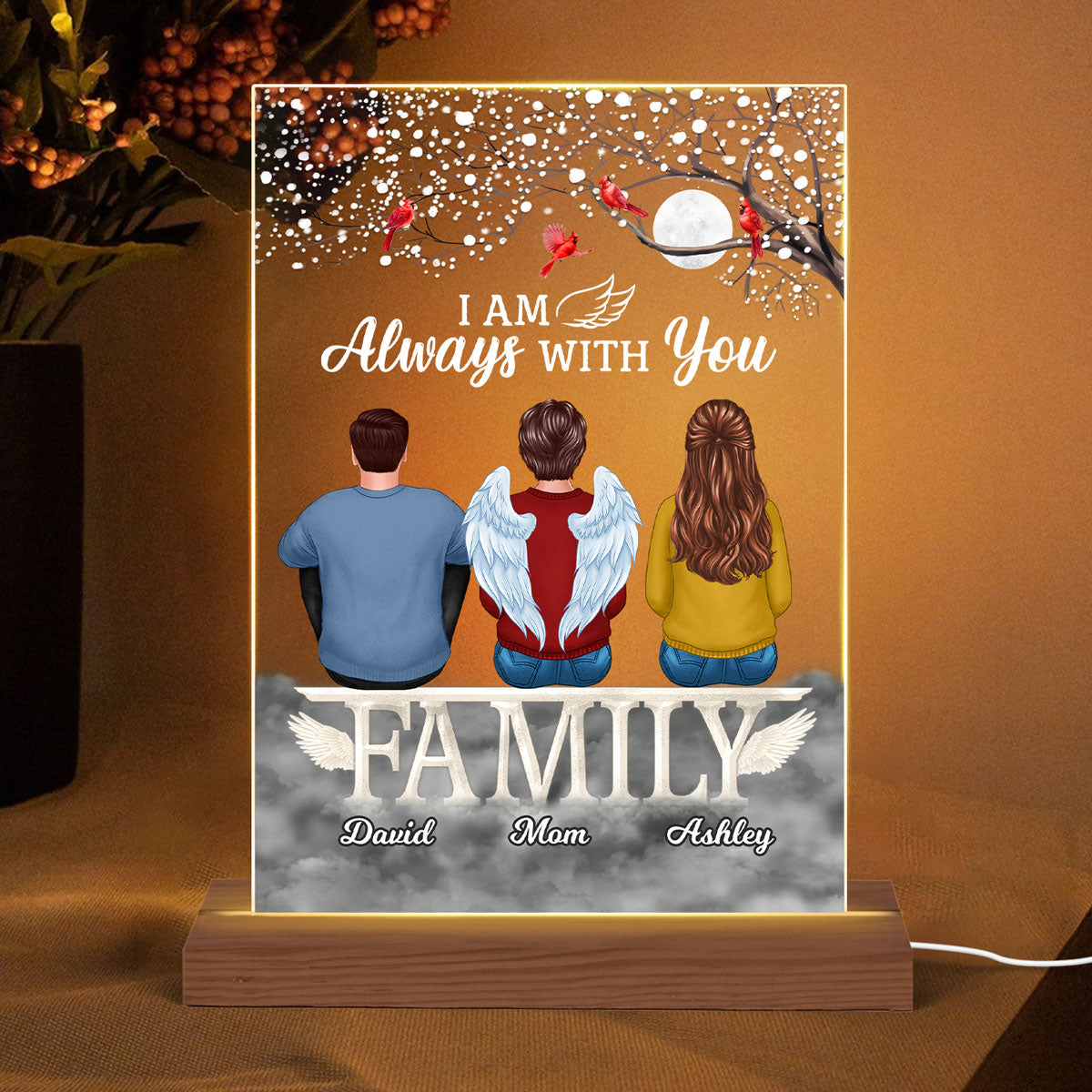 Family Sitting On Text Memorial Remembrance Personalized Rectangle Acrylic Plaque LED Lamp Night Light