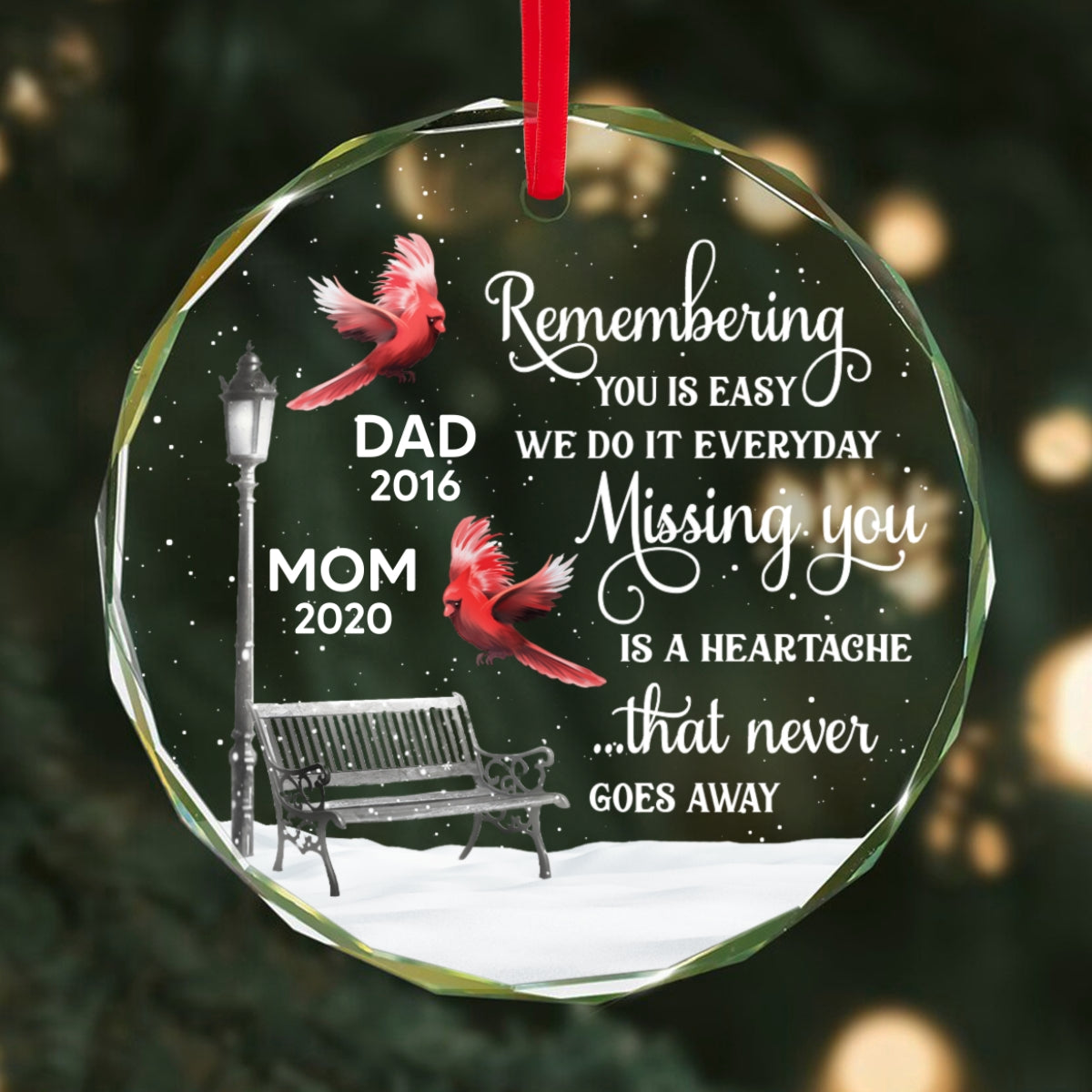 Cardinals Remembering You Memorial Personalized Glass Ornament, Christmas Decoration, Memorial Gift, Sympathy Gift