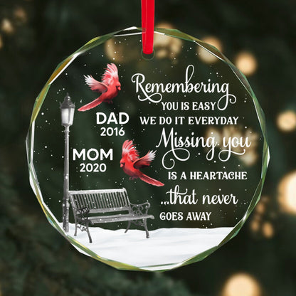 Cardinals Remembering You Memorial Personalized Glass Ornament, Christmas Decoration, Memorial Gift, Sympathy Gift