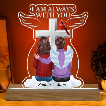 Always With You Family Memorial Keepsake People Sitting Under Cross Personalized Acrylic Plaque With LED Night Light