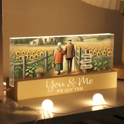 Old Couple Walking Growing Old Together Since Personalized Acrylic Block LED Night Light, Heartfelt Gift For Couple, For Him, For Her, Boyfriend, Girlfriend, Husband, Wife