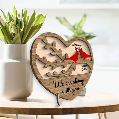 Cardinals Heart Dad Mom Memorial Personalized 2-Layer Wooden Plaque