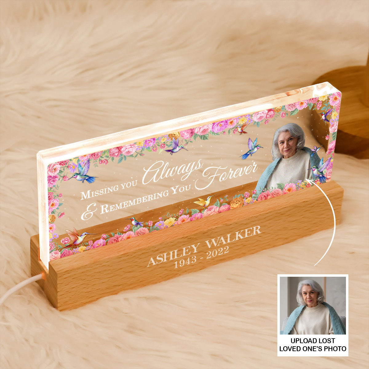 Missing You Always Remembering You Forever Personalized Acrylic Block LED Night Light, Memorial Gift, Sympathy Gift for Loss of Loved One
