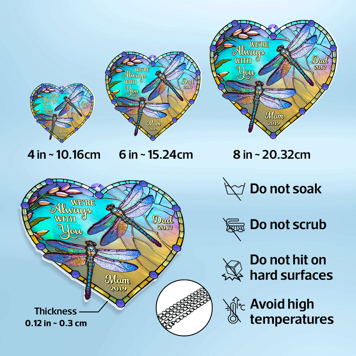 Heart Dragonfly Memorial Personalized Window Hanging Suncatcher Ornament, Sympathy Gift For Loved Ones