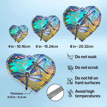 Heart Dragonfly Memorial Personalized Window Hanging Suncatcher Ornament, Sympathy Gift For Loved Ones