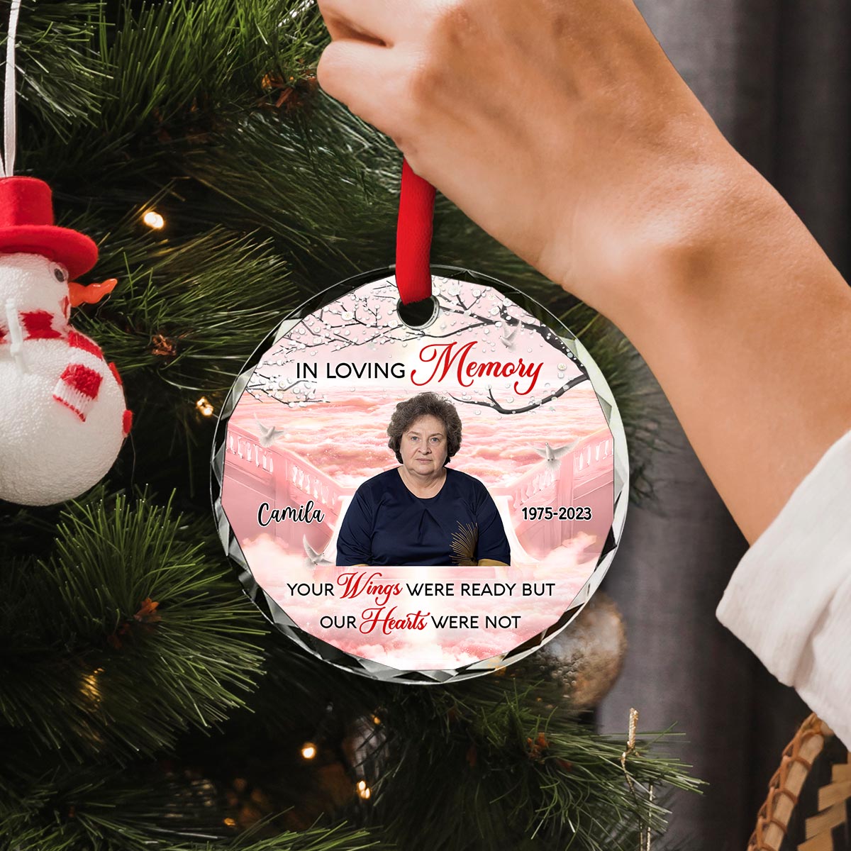 In Loving Memory Memorial Keepsake Blossom Tree Heaven Personalized Glass Ornament