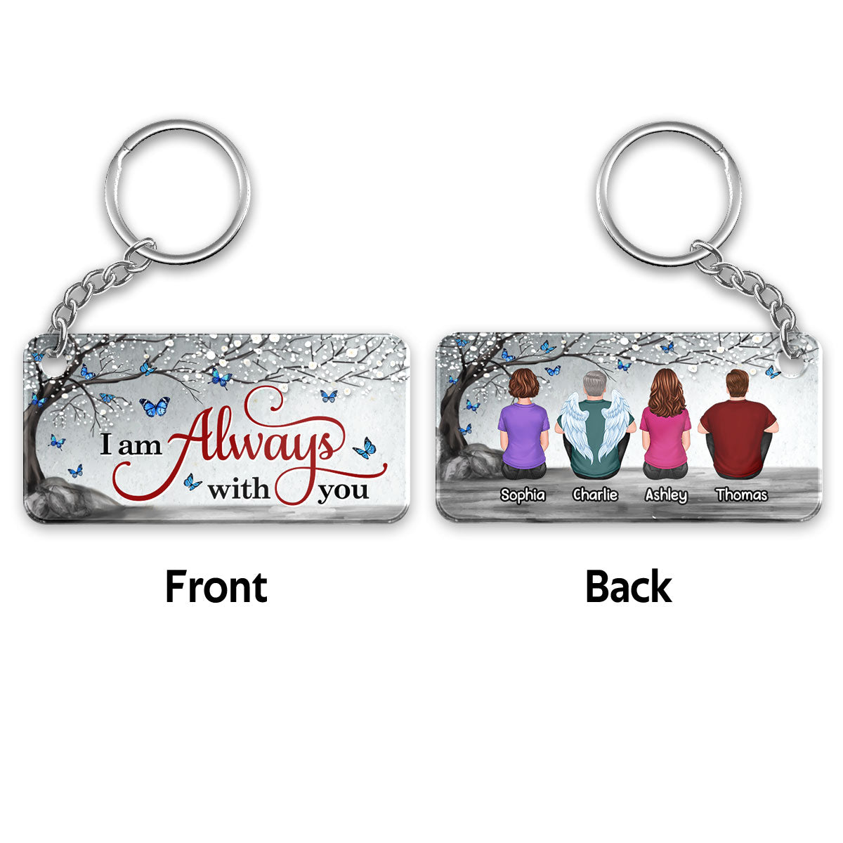 Always With You Whole Family Sitting Blossom Tree Memorial Personalized Acrylic Keychain