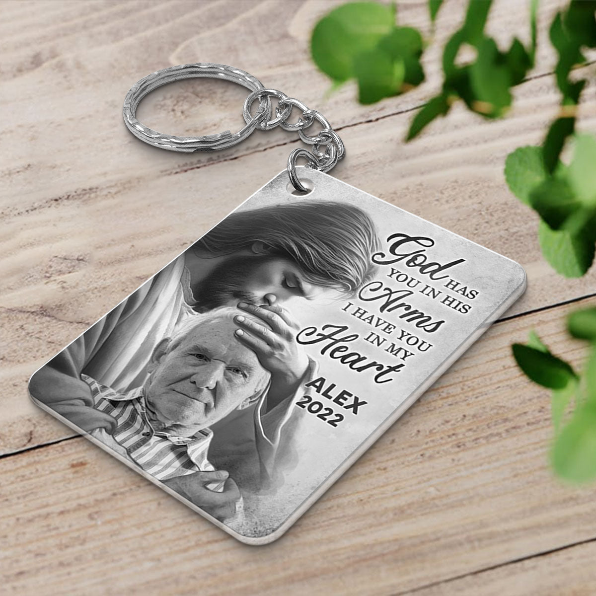 God Has You In His Arms Memorial Sympathy Gift Remembrance Keepsake Photo Inserted Personalized Acrylic Keychain