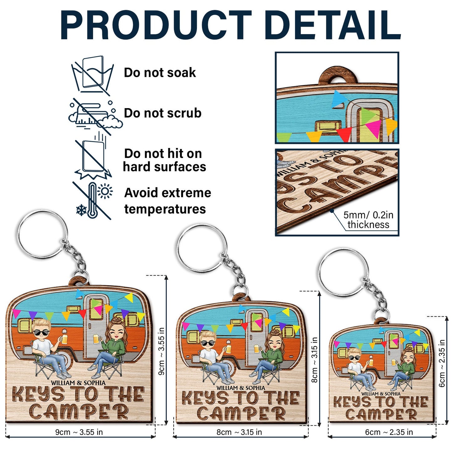 Keys To The Camper Vintage RV - Funny, Loving Gifts For Couples, Camping Lovers - Personalized Wooden Keychain