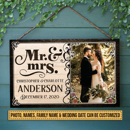 Custom Photo Wedding Married Couple Mr & Mrs Custom Wood Rectangle Sign, Gifts For Wedding, Anniversary, Birthday