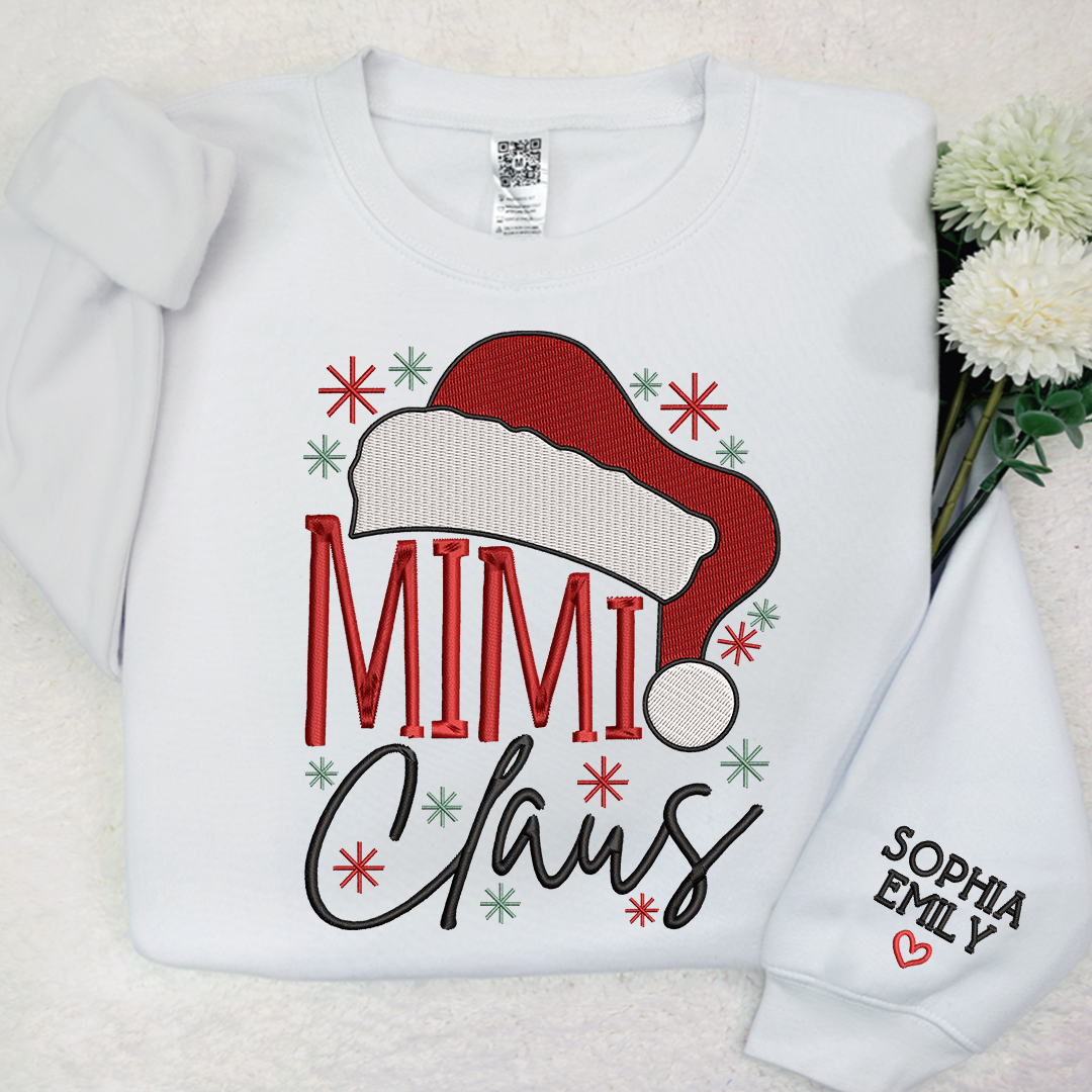 Embroidery Mimi Claus Christmas And Grandkids Sweatshirt