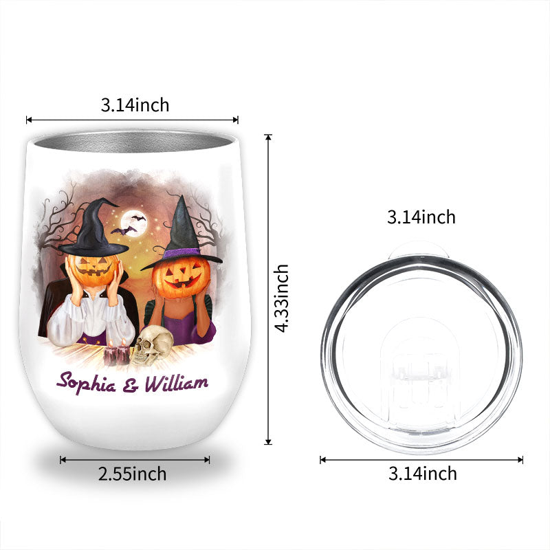 Witch Couple Husband Wife Do Bad Things Halloween Couple Gift Skin Custom Wine Tumbler, Anniversary, Couple Tumbler