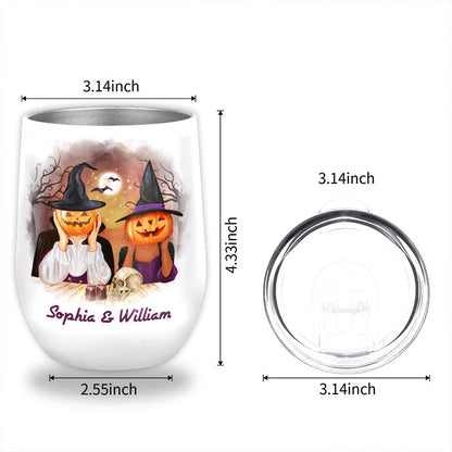 Witch Couple Husband Wife Do Bad Things Halloween Couple Gift Skin Custom Wine Tumbler, Anniversary, Couple Tumbler