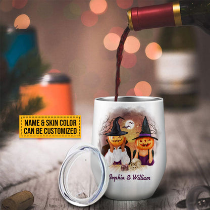 Witch Couple Husband Wife Do Bad Things Halloween Couple Gift Skin Custom Wine Tumbler, Anniversary, Couple Tumbler