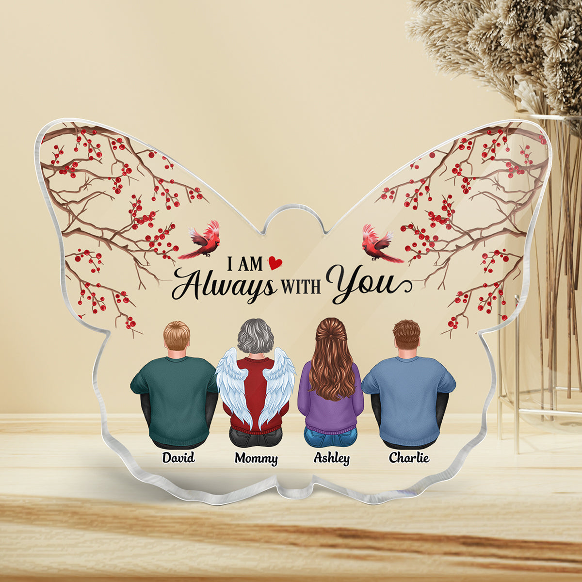 Berry Tree Cardinals Always With You Family Memorial Personalized Butterfly Acrylic Plaque
