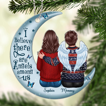 Family Memorial Sitting On Moon Personalized Custom Shape Acrylic Ornament