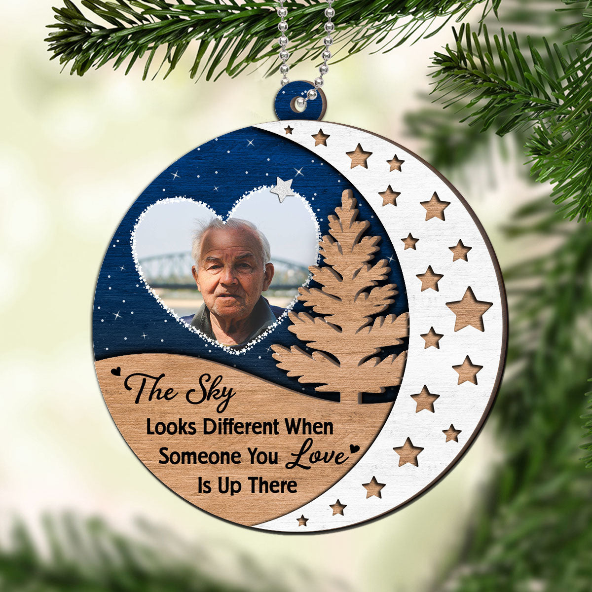 The Sky Looks Different Someone You Love Up There Memorial Christmas Personalized 2-Layer Wooden Ornament