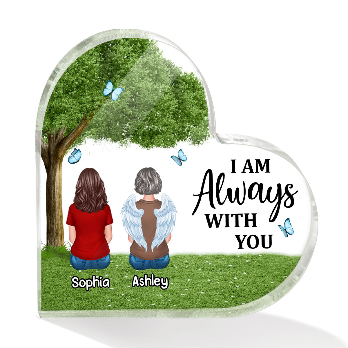 Green Tree Always With You Whole Family Memorial Remembrance Gift Personalized Heart Acrylic Plaque
