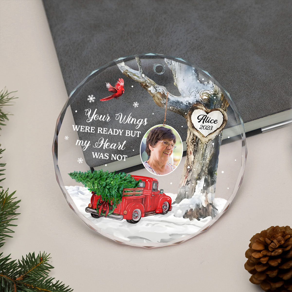 Always With You Photo Memorial Personalized Glass Ornament, Christmas Sympathy Keepsake, Lost Loved Ones Rememberance