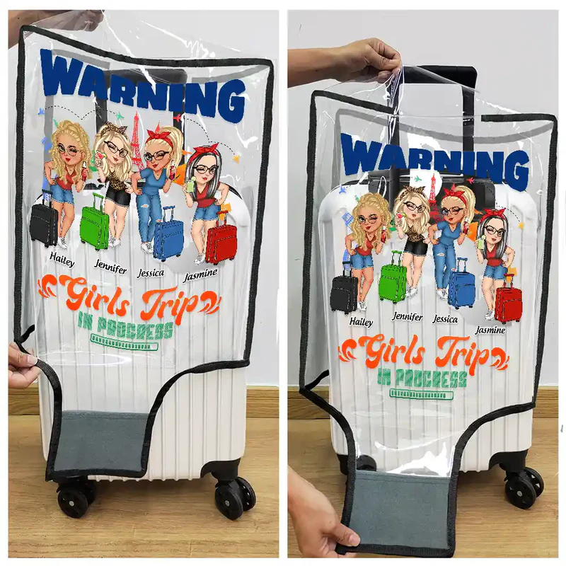 Warning Girls Trip In Progress - Personalized Clear Luggage Cover