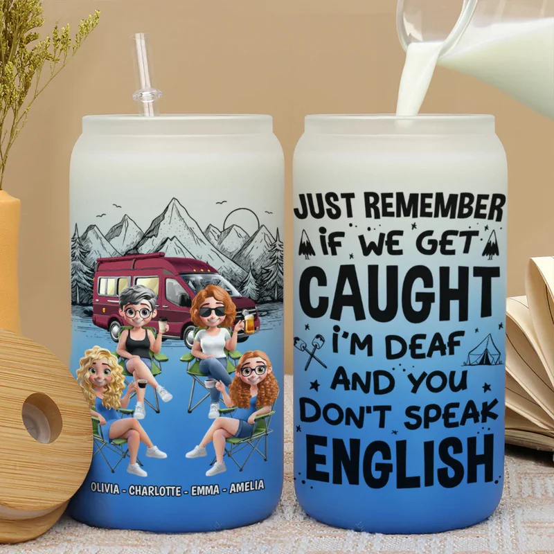 Warning The Girls Are Drinking Again Camping - Personalized Ombre Frosted Glass Can