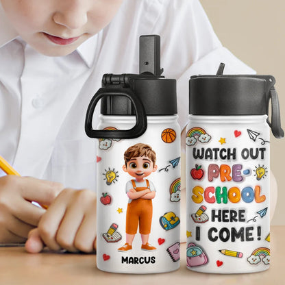 Watch Out Kindergarten Here I Come - Personalized Kids Water Bottle