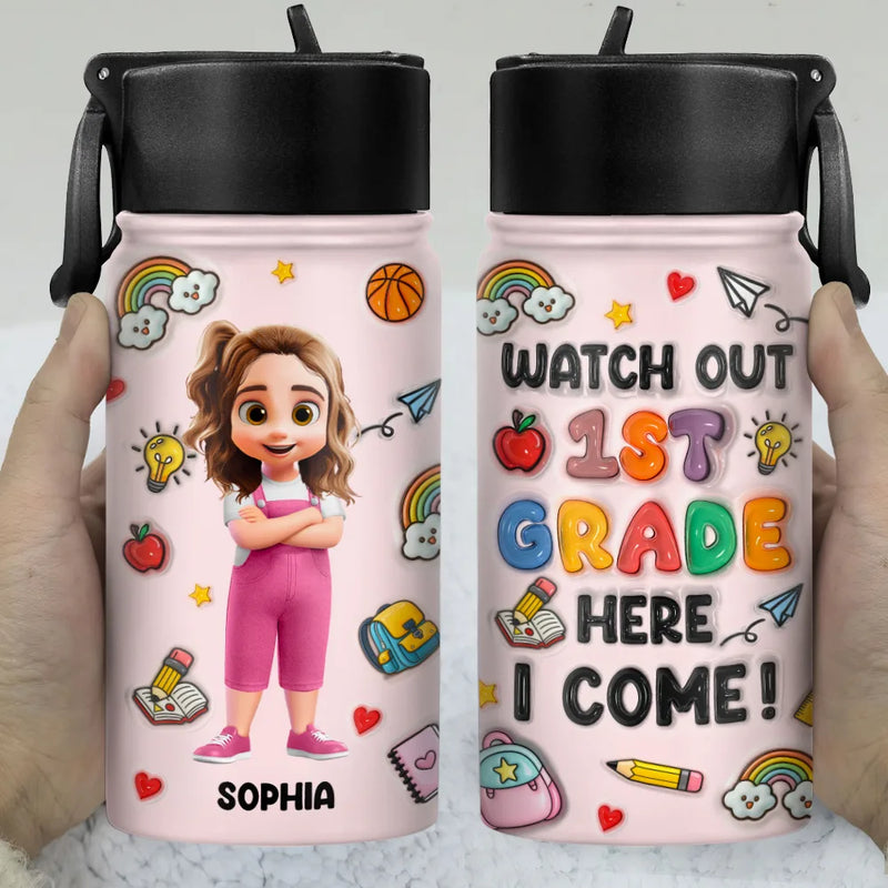 Watch Out Kindergarten Here I Come - Personalized Kids Water Bottle