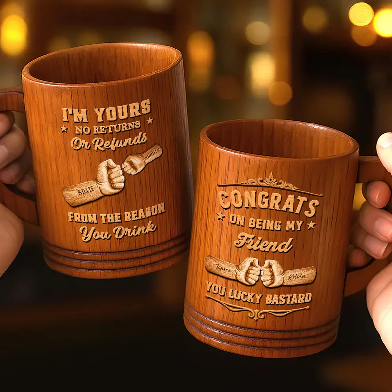 We're Yours No Returns Or Refunds Wood Hand Punch - Personalized Wooden Mug