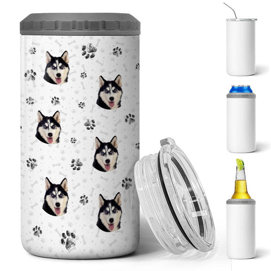 Paw Upload Pet Image Gift For Cat Dog Pet Lover Personalized 4 In 1 Can Cooler