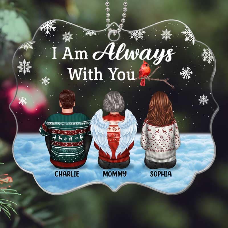 Family Back View Cardinal Memorial On Cloud Personalized Acrylic Ornament