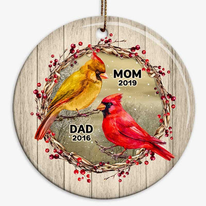 Cardinals Berry Branch Wreath Family Memorial Personalized Circle Ornament