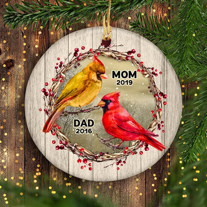 Cardinals Berry Branch Wreath Family Memorial Personalized Circle Ornament