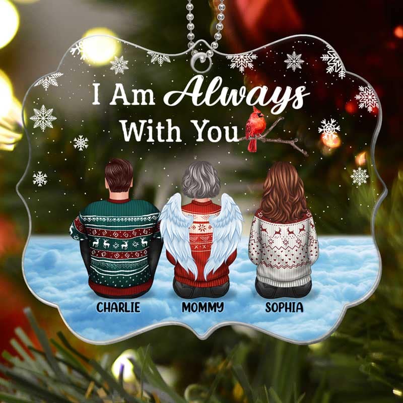 Family Back View Cardinal Memorial On Cloud Personalized Acrylic Ornament